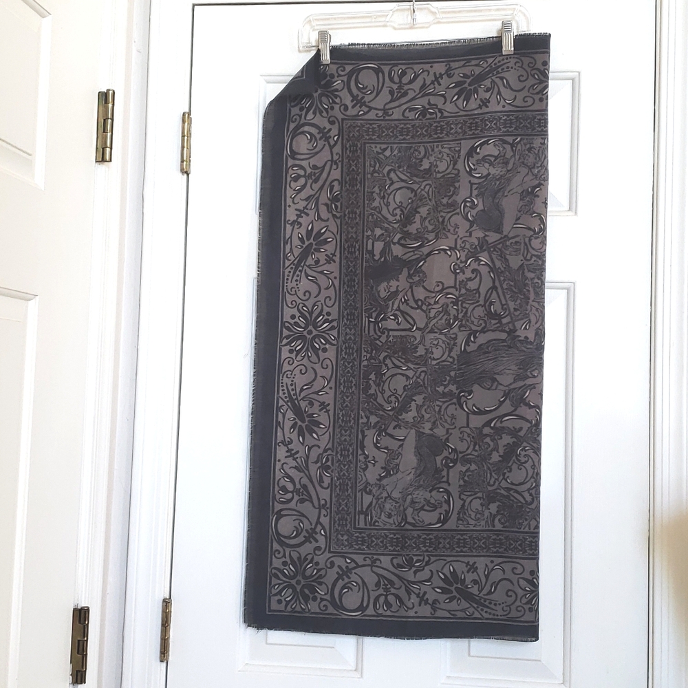 Oversized Square Scarf Black Gray Taupe Gold Yellow Wrap 34" - Picture 8 of 13